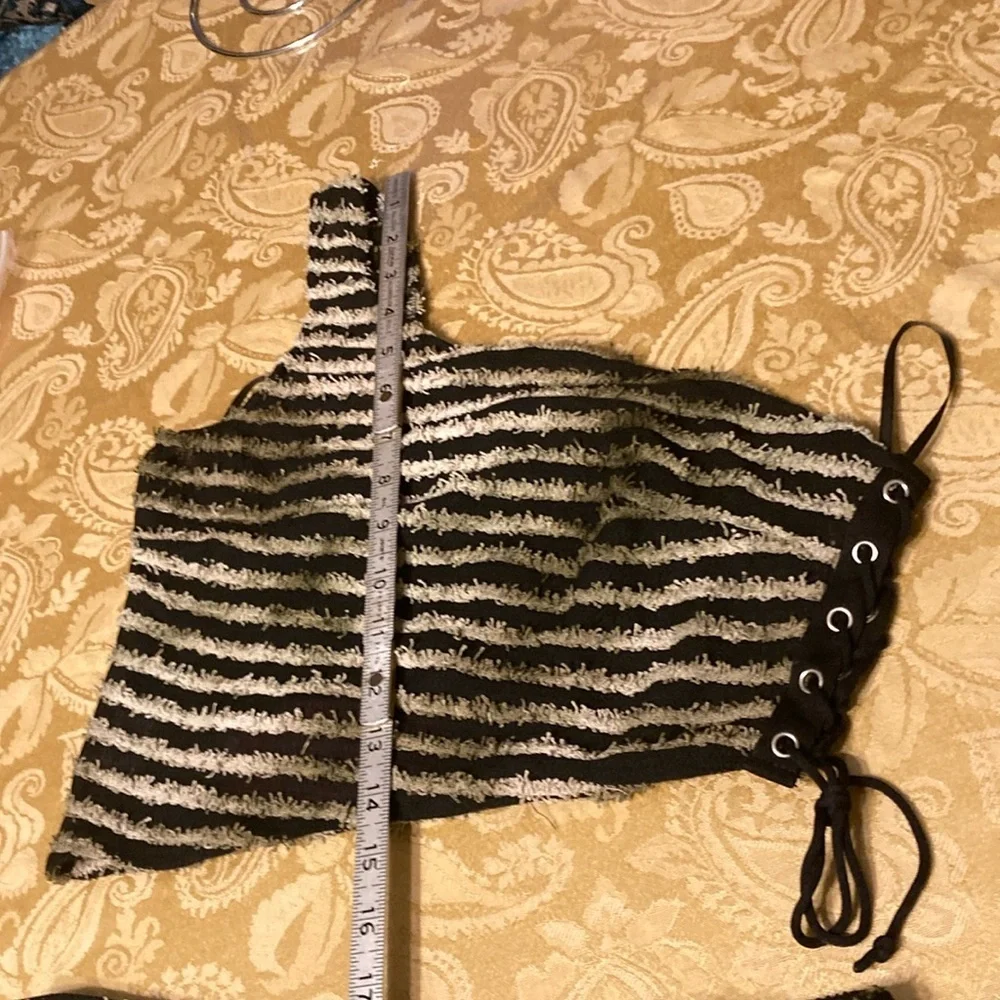 SHEIN ICON Striped One Shoulder Drawstring Side Crop Top & Skirt size M NWT - Picture 10 of 15